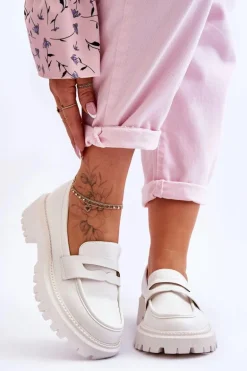 Skórzane Wsuwane Mokasyny Na Platformie Białe Riverside