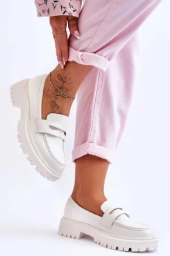 Skórzane Wsuwane Mokasyny Na Platformie Białe Riverside