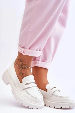 Skórzane Wsuwane Mokasyny Na Platformie Białe Riverside