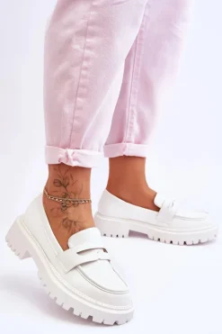 Skórzane Wsuwane Mokasyny Na Platformie Białe Riverside