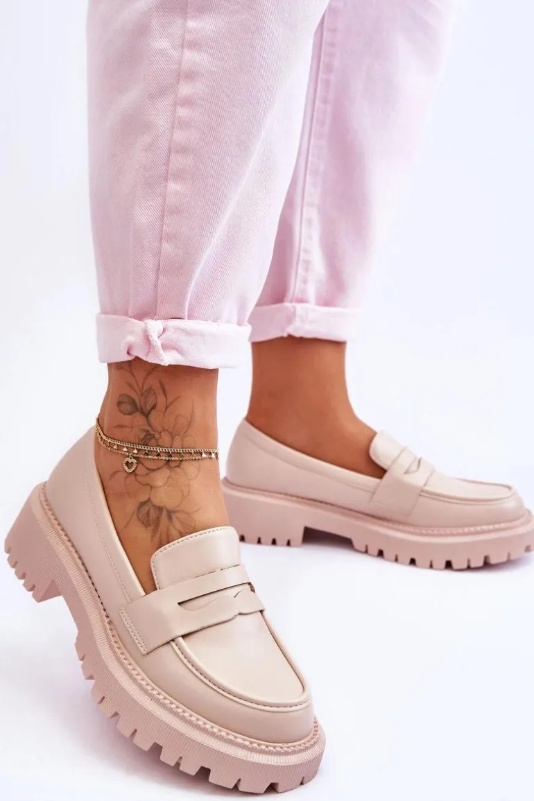 Skórzane Wsuwane Mokasyny Na Platformie Beżowe Riverside