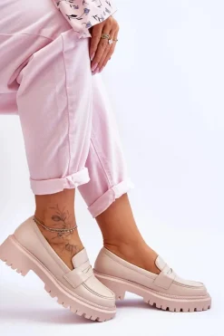 Skórzane Wsuwane Mokasyny Na Platformie Beżowe Riverside