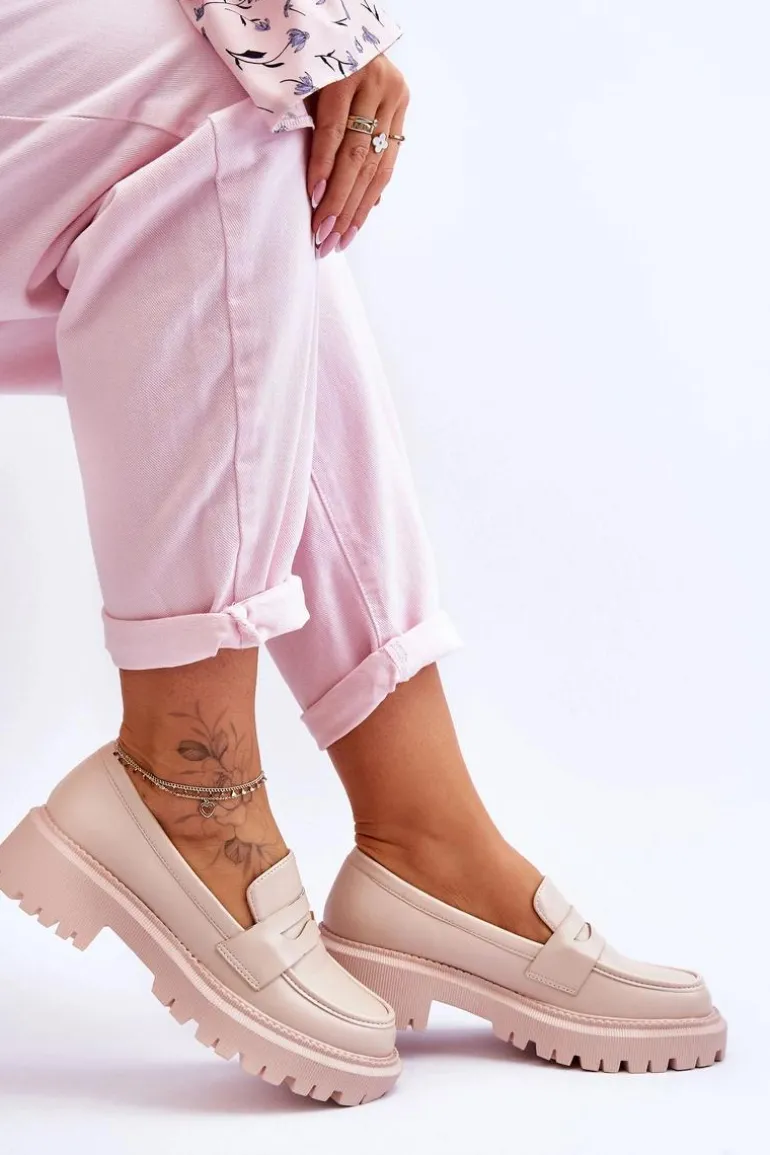 Skórzane Wsuwane Mokasyny Na Platformie Beżowe Riverside