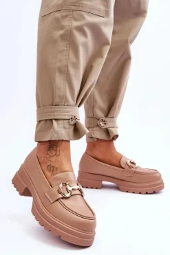 Skórzane Wsuwane Mokasyny Damskie Beżowe Albie