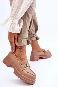 Skórzane Wsuwane Mokasyny Damskie Beżowe Albie