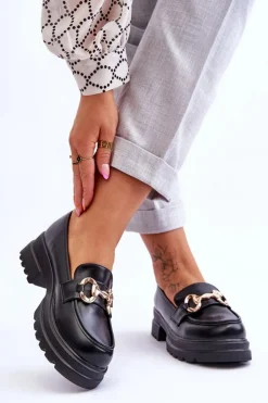 Skórzane Wsuwane Mokasyny Damskie Czarne Albie