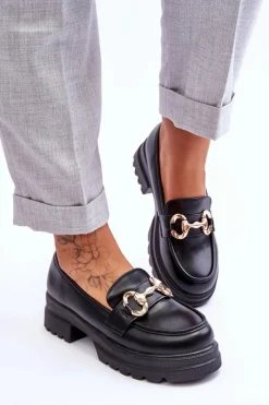 Skórzane Wsuwane Mokasyny Damskie Czarne Albie