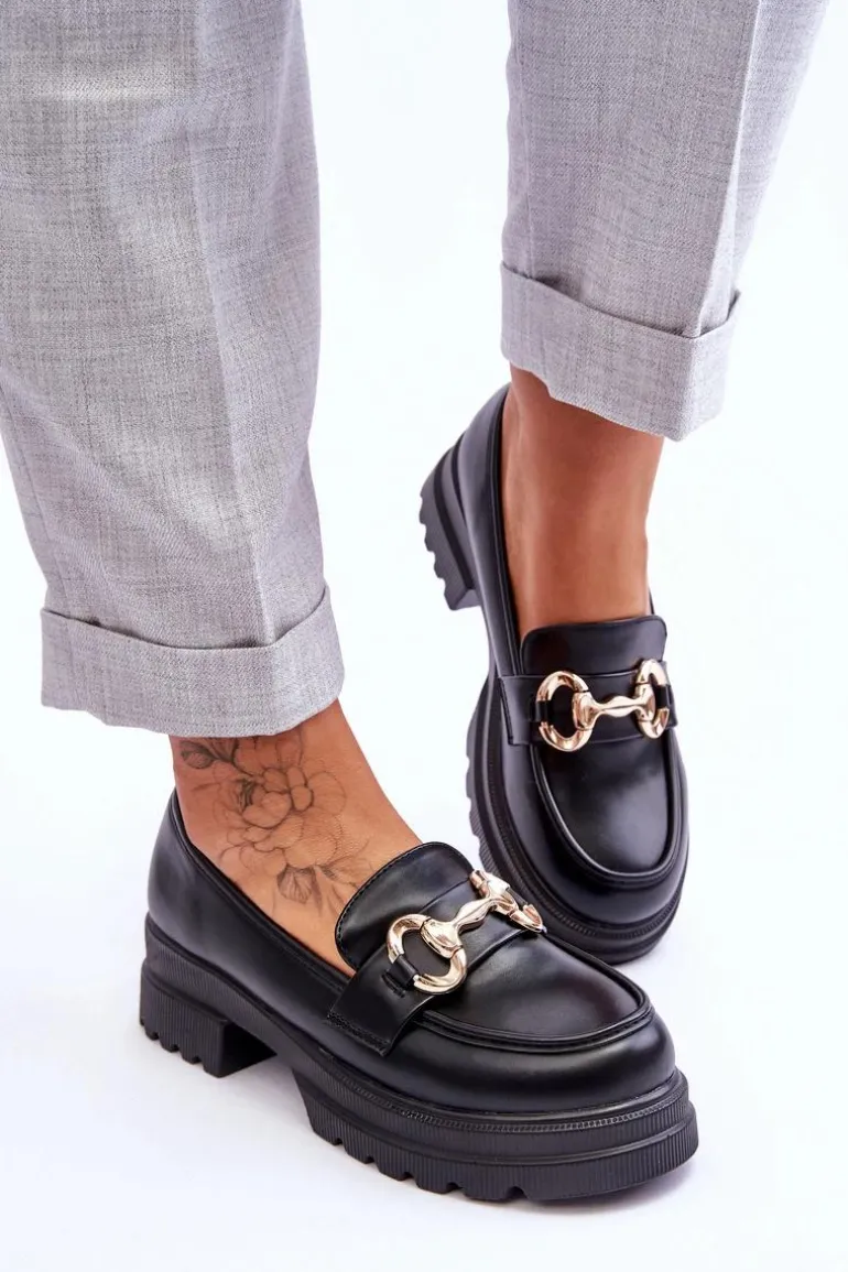 Skórzane Wsuwane Mokasyny Damskie Czarne Albie