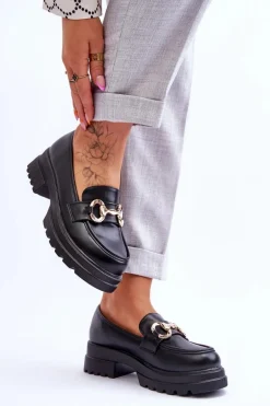 Skórzane Wsuwane Mokasyny Damskie Czarne Albie