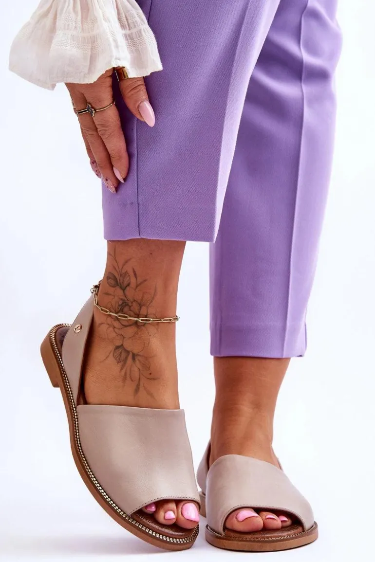 Skórzane Wsuwane Sandały Beżowe Alivia