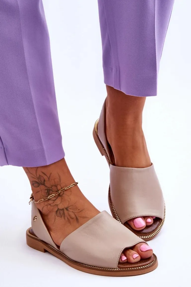 Skórzane Wsuwane Sandały Beżowe Alivia