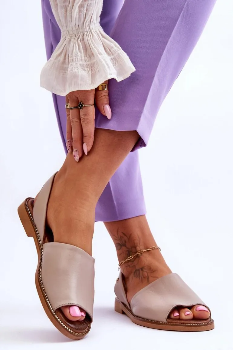 Skórzane Wsuwane Sandały Beżowe Alivia