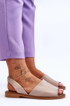 Skórzane Wsuwane Sandały Beżowe Alivia