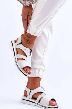 Skórzane Wsuwane Sandały Białe Regio