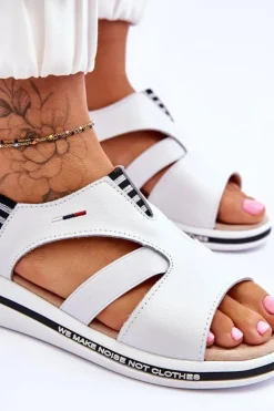 Skórzane Wsuwane Sandały Białe Regio