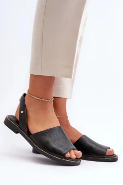 Skórzane Wsuwane Sandały Czarne Lemar Alivia