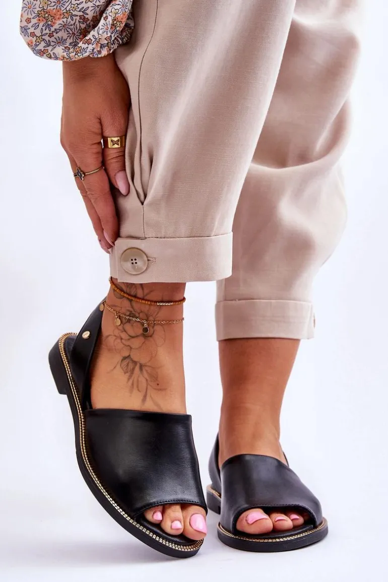 Skórzane Wsuwane Sandały Czarne Lemar Alivia