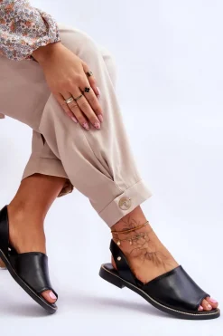 Skórzane Wsuwane Sandały Czarne Lemar Alivia