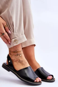 Skórzane Wsuwane Sandały Czarne Lemar Alivia