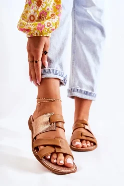 Skórzane Wygodne Klapki Damskie Maciejka 05549-29 Brązowe