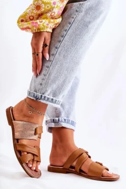 Skórzane Wygodne Klapki Damskie Maciejka 05549-29 Brązowe