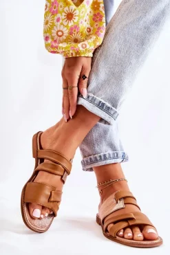 Skórzane Wygodne Klapki Damskie Maciejka 05549-29 Brązowe