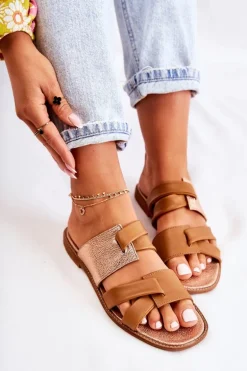 Skórzane Wygodne Klapki Damskie Maciejka 05549-29 Brązowe