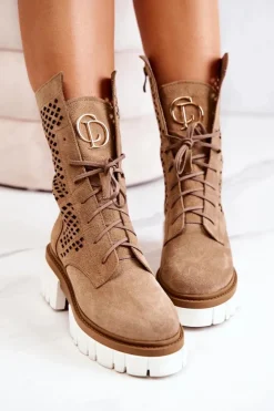 Skórzane Wysokie Botki Workery Nicole Jasnobrązowe 2706