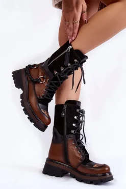 Skórzane Wysokie Botki Workery Maciejka 05586-29 Brązowo-Czarne