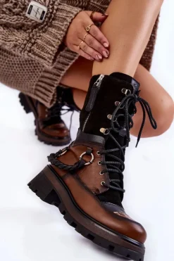 Skórzane Wysokie Botki Workery Maciejka 05586-29 Brązowo-Czarne