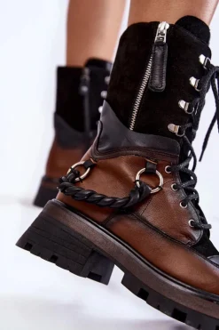 Skórzane Wysokie Botki Workery Maciejka 05586-29 Brązowo-Czarne