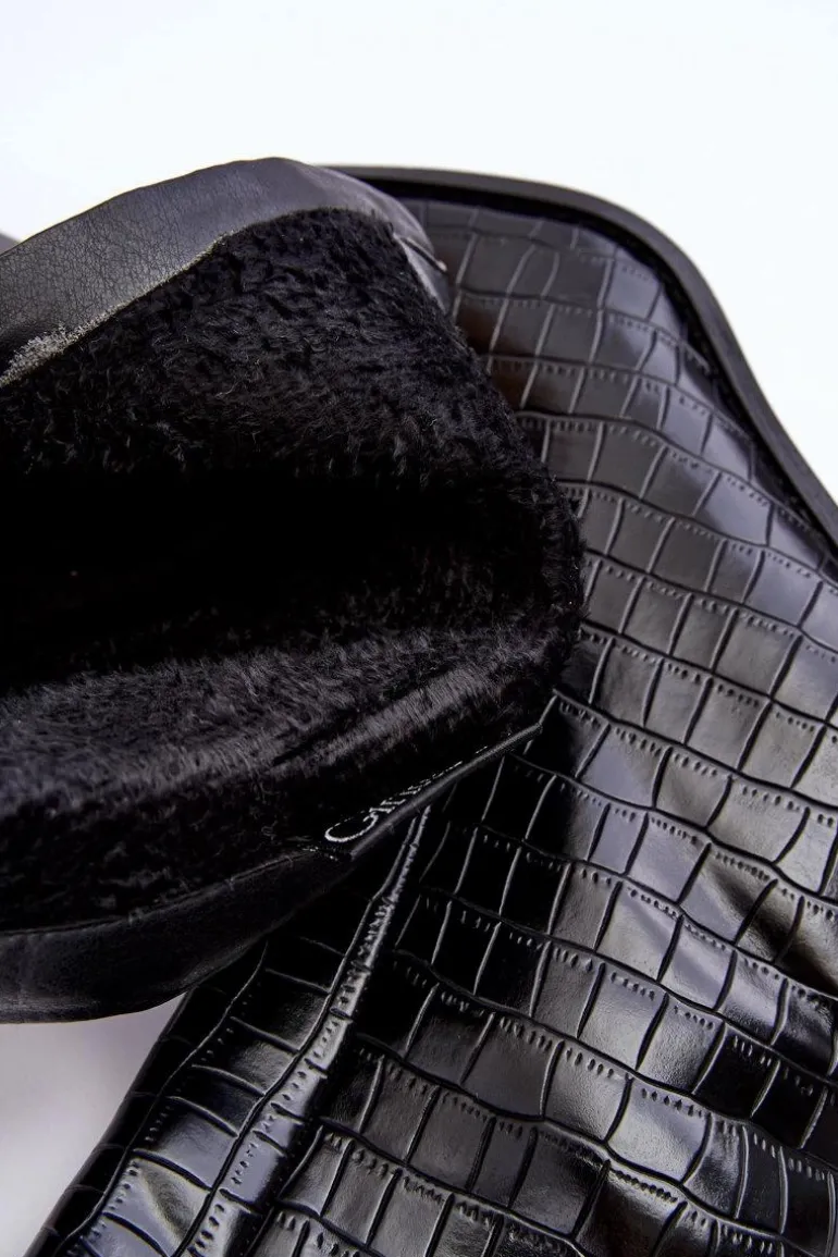 Skórzane Wysokie Botki Wężowy Wzór Czarne Kornell