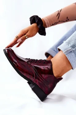 Skórzane Wysokie Półbuty Bordowo-Czarne Maniz