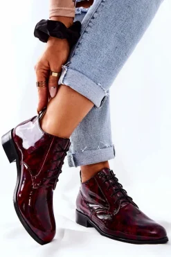 Skórzane Wysokie Półbuty Bordowo-Czarne Maniz