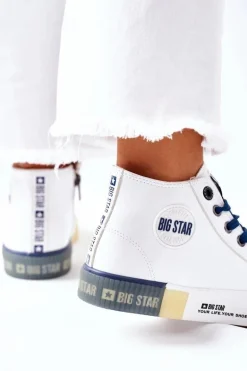 Skórzane Wysokie Trampki Big Star II274137 Białe