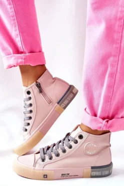 Skórzane Wysokie Trampki Big Star II274138 Różowe