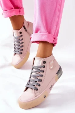 Skórzane Wysokie Trampki Big Star II274138 Różowe