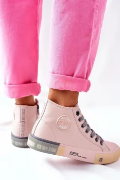 Skórzane Wysokie Trampki Big Star II274138 Różowe