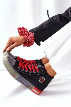 Skórzane Wysokie Trampki Big Star II274139 Czarne