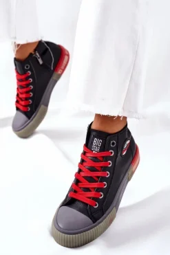 Skórzane Wysokie Trampki Big Star II274139 Czarne