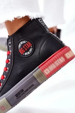Skórzane Wysokie Trampki Big Star II274139 Czarne