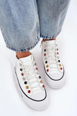 Skórzane Wysokie Trampki Damskie GOE RR2N4102 Białe