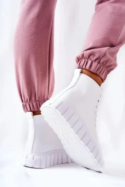 Skórzane Wysokie Trampki Na Platformie Białe Meniphise