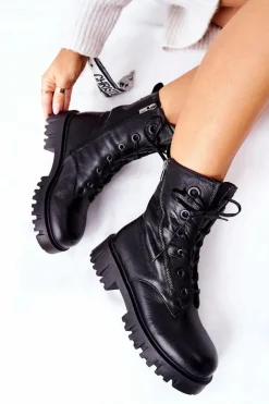 Skórzane Wysokie Workery Big Star II274429 Czarne