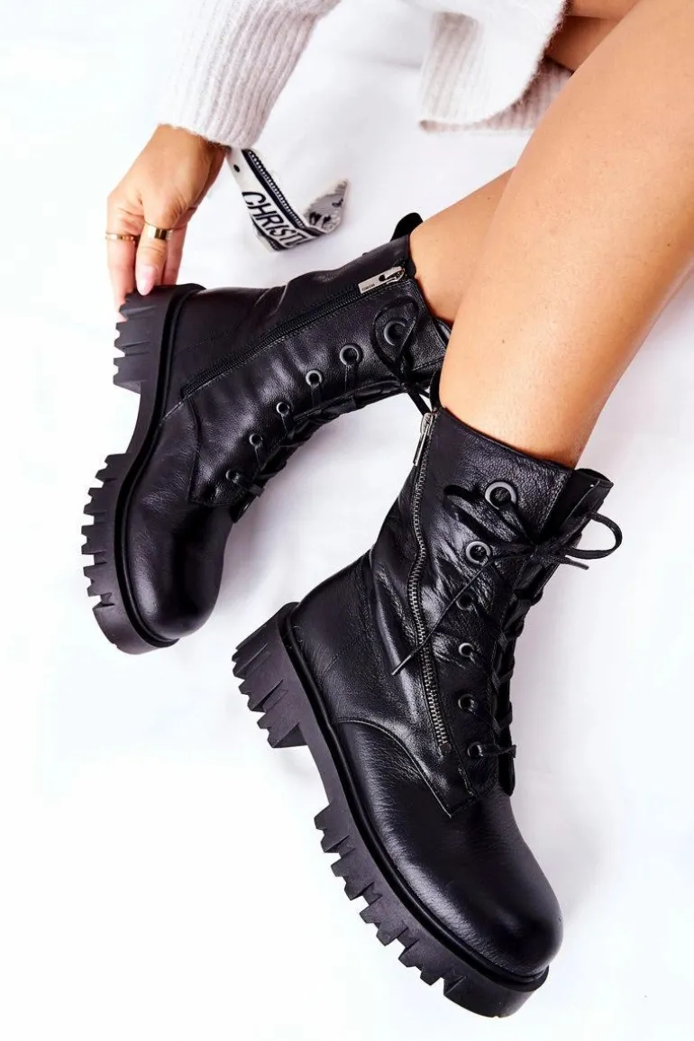 Skórzane Wysokie Workery Big Star II274429 Czarne