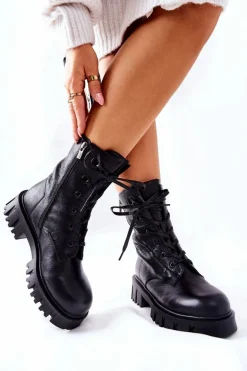 Skórzane Wysokie Workery Big Star II274429 Czarne