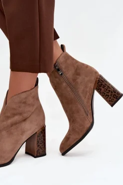 Skórzane Zamszowe Botki Damskie Na Słupku Ocieplane Beżowe Zivella