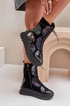 Skórzane Zamszowe Botki Na Platformie Ocieplane Maciejka 06565-01 Czarne