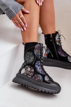 Skórzane Zamszowe Botki Na Platformie Ocieplane Maciejka 06565-01 Czarne