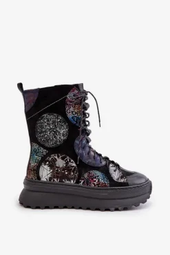 Skórzane Zamszowe Botki Na Platformie Ocieplane Maciejka 06565-01 Czarne